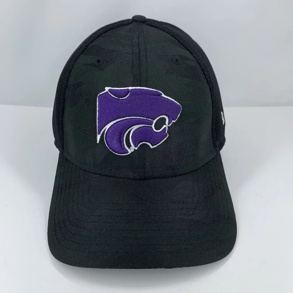 Kansas State Hat New Era 39THIRTY Large / XLarge Stretch Black Camo Baseball Cap